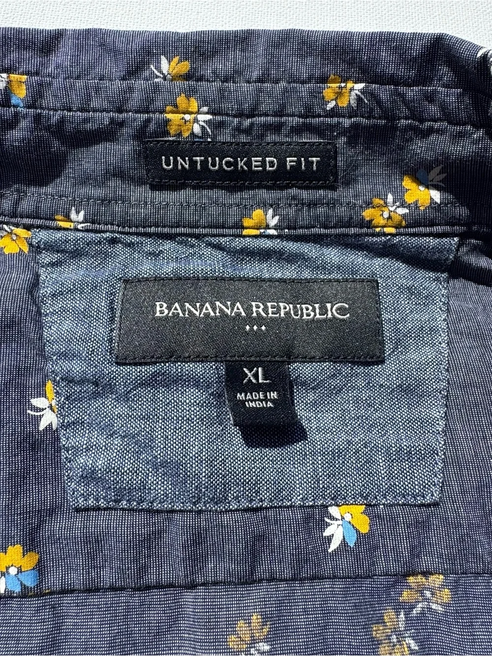 Banana Republic Navy Button-Down Shirt with Yellow Floral Print